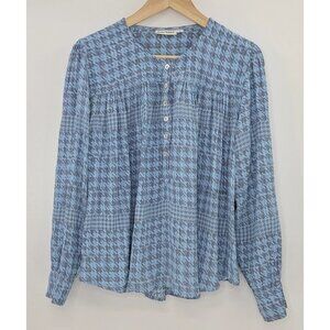 Roller Rabbit Popover Rakella Houndstooth Gingham Print Blue Blouse Sz M See Pic